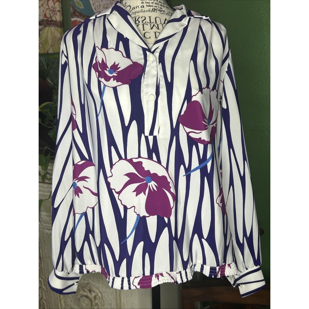 Vtg Statement Geometric Blouse XS Artsy Gaudy Ugly Granny Funky